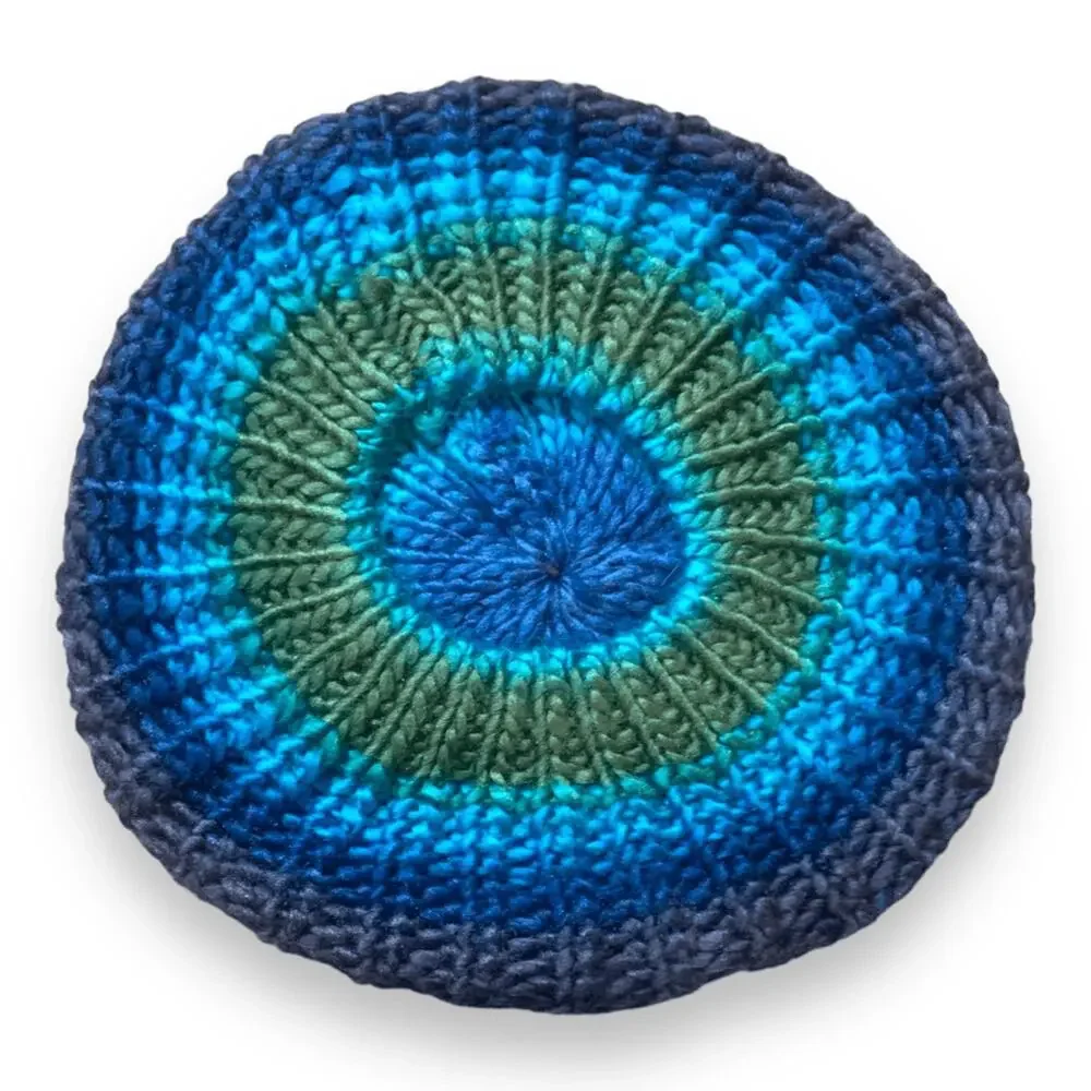 Knit Beret Hat Green Blue Tonal Shades Warm Winter Essential